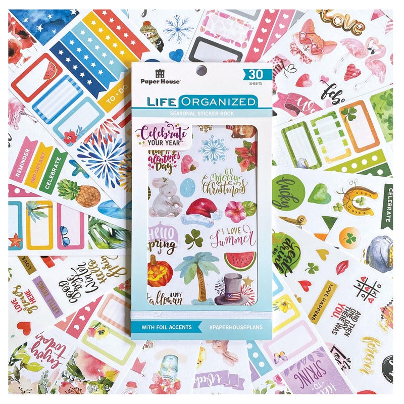 Paper House Productions Seasons Collection 30-Sheet 1200-Piece Celebrate Your Day Planner Sticker Folio for Planners, Journaling and Crafting - Image 1